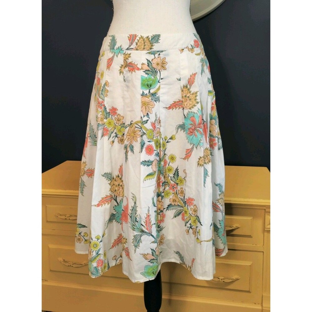Votre Nom Collection Skirt Size 10 Floral Midi A-Line Pleated Waist Cotton Silk